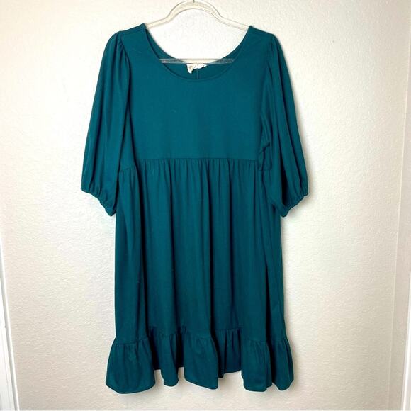 JOYFOLIE MIA JOY Mini Babydoll Ribbed Dress in Deep Teal Size XL - Picture 1 of 7